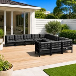 Garden Lounge Set 11 Piece Modular Outdoor Patio Furniture with Cushions Black