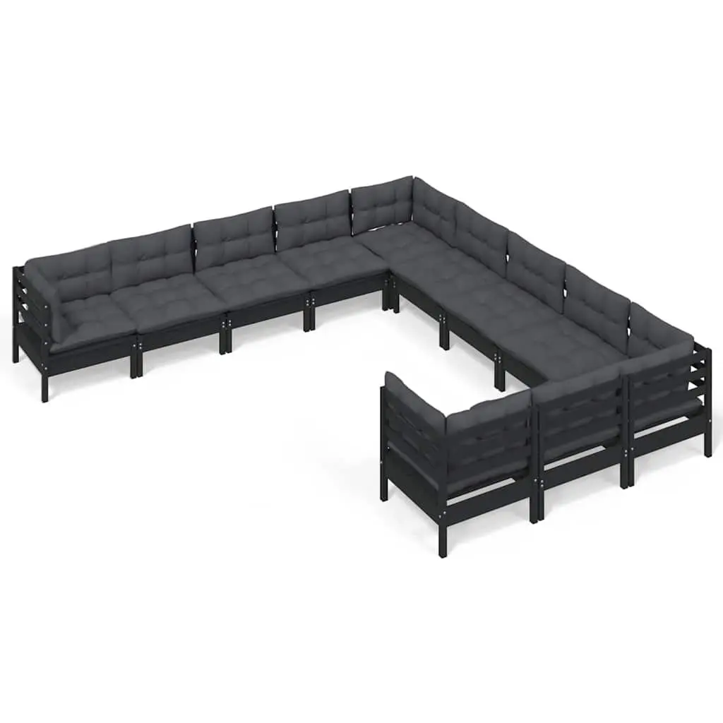 Garden Lounge Set Modular Outdoor Patio Furniture 11 Piece Black Pinewood