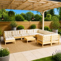 Garden Lounge Set 11 Piece Outdoor Patio Furniture with Cushions Pinewood