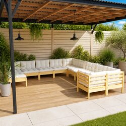 Outdoor Garden Lounge Set 11 Piece Patio Furniture Modular with Cushions