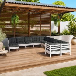 Outdoor Garden Lounge Set 11 Piece Patio Furniture with Cushions White Wood