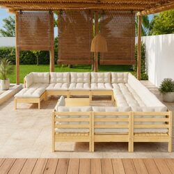 Garden Lounge Set 13 Piece Outdoor Patio Furniture Pinewood with Cream Cushions
