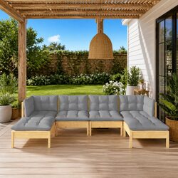 Garden Lounge Set 6 Piece Outdoor Patio Furniture Grey Cushions Modular