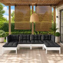 Garden Lounge Set 6 Piece White Pinewood Outdoor Furniture with Cushions Patio