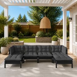 Garden Lounge Set 6 Piece Outdoor Patio Furniture Black Pinewood with Cushions