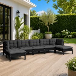 7 Piece Garden Lounge Set with Cushions Black Outdoor Patio Furniture Pinewood