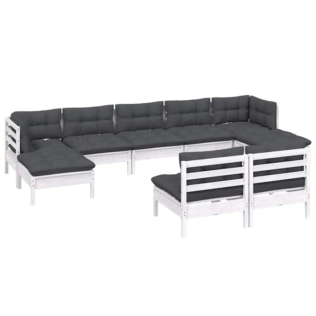 Garden Lounge Set Modular 9 Piece Solid Pinewood Outdoor Furniture with Cushions White