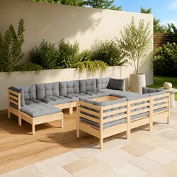 Garden Lounge Set 10 Piece Outdoor Furniture Patio Sofa Grey Cushions Modular