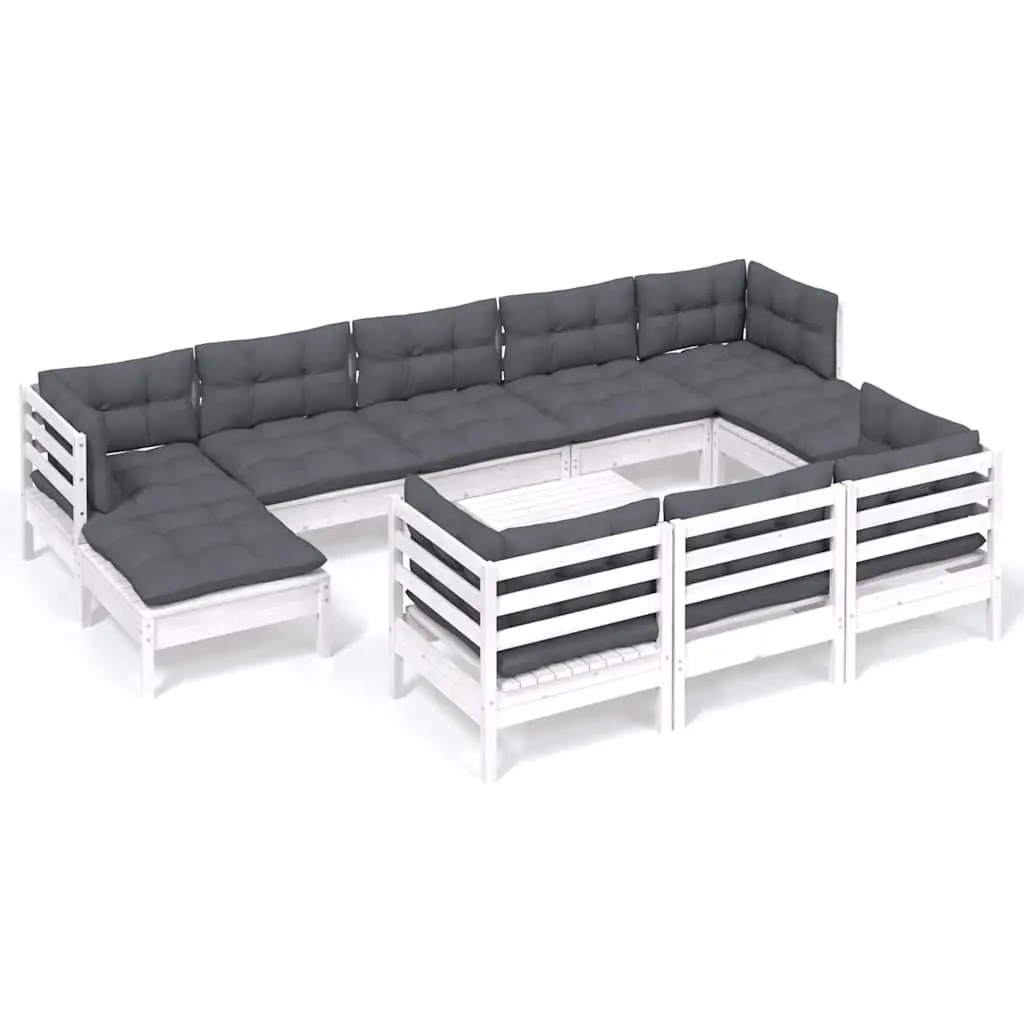 11 Piece Garden Lounge Set Solid Pinewood Modular Outdoor Patio Furniture White