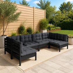 Garden Lounge Set 6 Piece Outdoor Patio Furniture Black with Cushions Modular