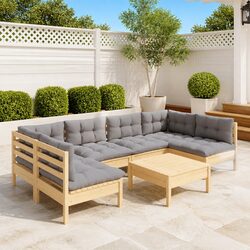 Garden Lounge Set 7 Piece Outdoor Furniture Patio Sofa Grey Cushions Pinewood