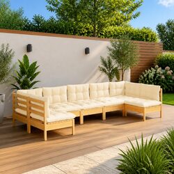 Garden Lounge Set 7 Piece Outdoor Patio Furniture Solid Pinewood Modular Cream