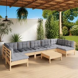 Garden Lounge Set 8 Piece Solid Pinewood Outdoor Patio Furniture with Grey