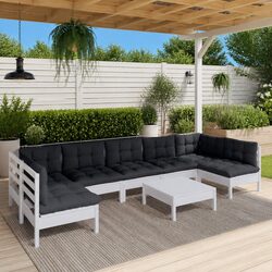 Garden Lounge Set 8 Piece Outdoor Patio Furniture White Solid Wood Modular