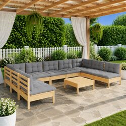 Garden Lounge Set 10 Piece Outdoor Patio Furniture Grey Cushions Modular