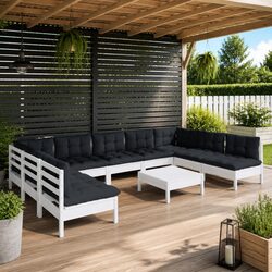 Garden Lounge Set 10 Piece Outdoor Patio Furniture White Cushions Modular