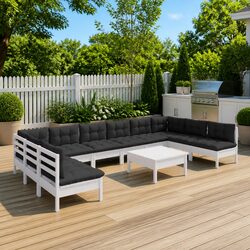 Garden Lounge Set 11 Piece Outdoor Furniture Patio Sofa Modular White Cushions