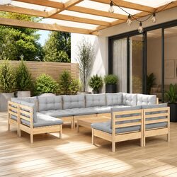 Garden Lounge Set 10 Piece Outdoor Patio Furniture Modular Grey Cushions