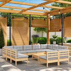 Garden Lounge Set 12 Piece Outdoor Furniture Patio Seating Grey Cushions