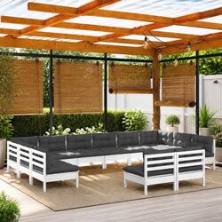 Garden Lounge Set 12 Piece White Patio Furniture with Cushions Modular Seating