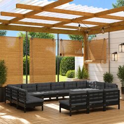 Garden Lounge Set 13 Piece Outdoor Patio Furniture Black Modular Pinewood