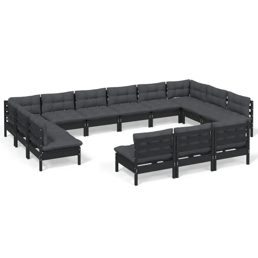 Garden Lounge Set 13 Piece Outdoor Patio Furniture Black Modular Pinewood