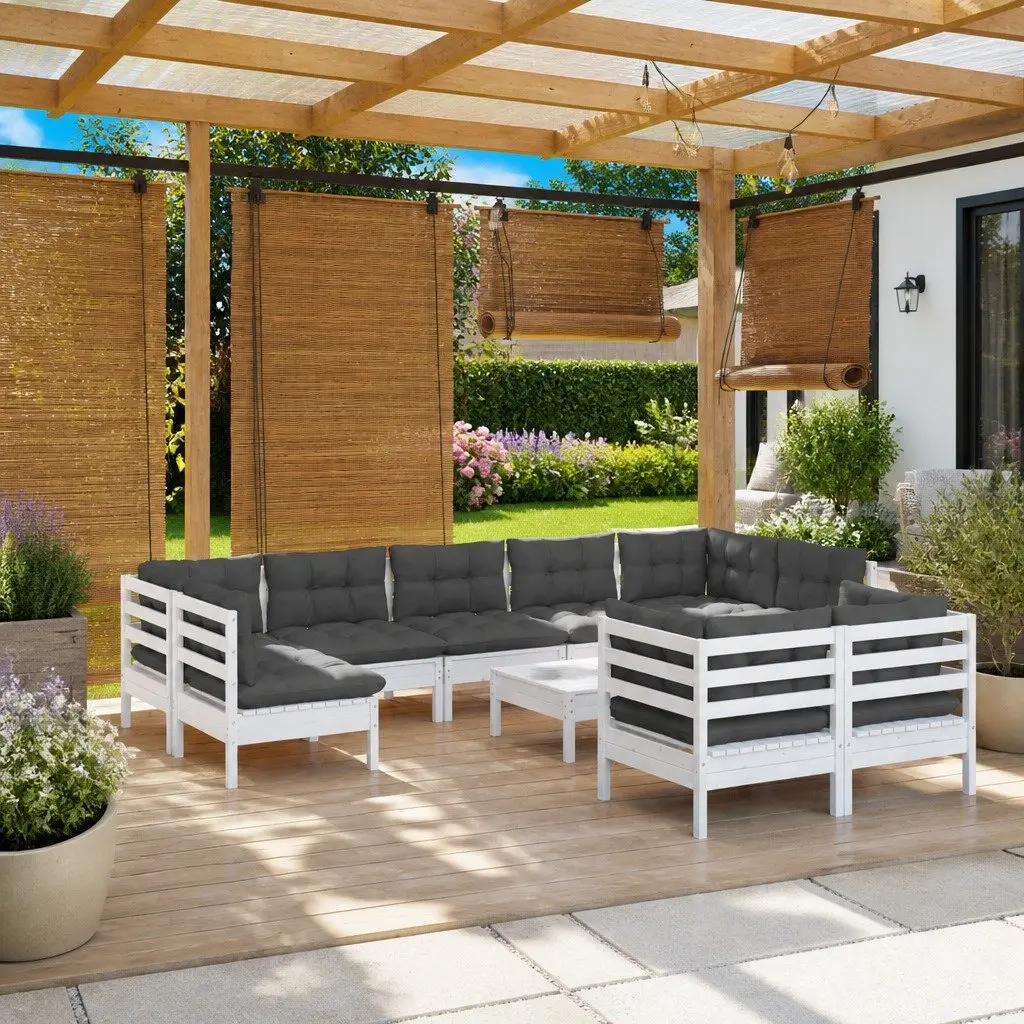 Garden Lounge Set Modular 10 Piece Outdoor Patio Furniture White with Cushions