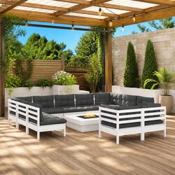 Garden Lounge Set 12 Piece Outdoor Furniture White Patio Sofa with Cushions