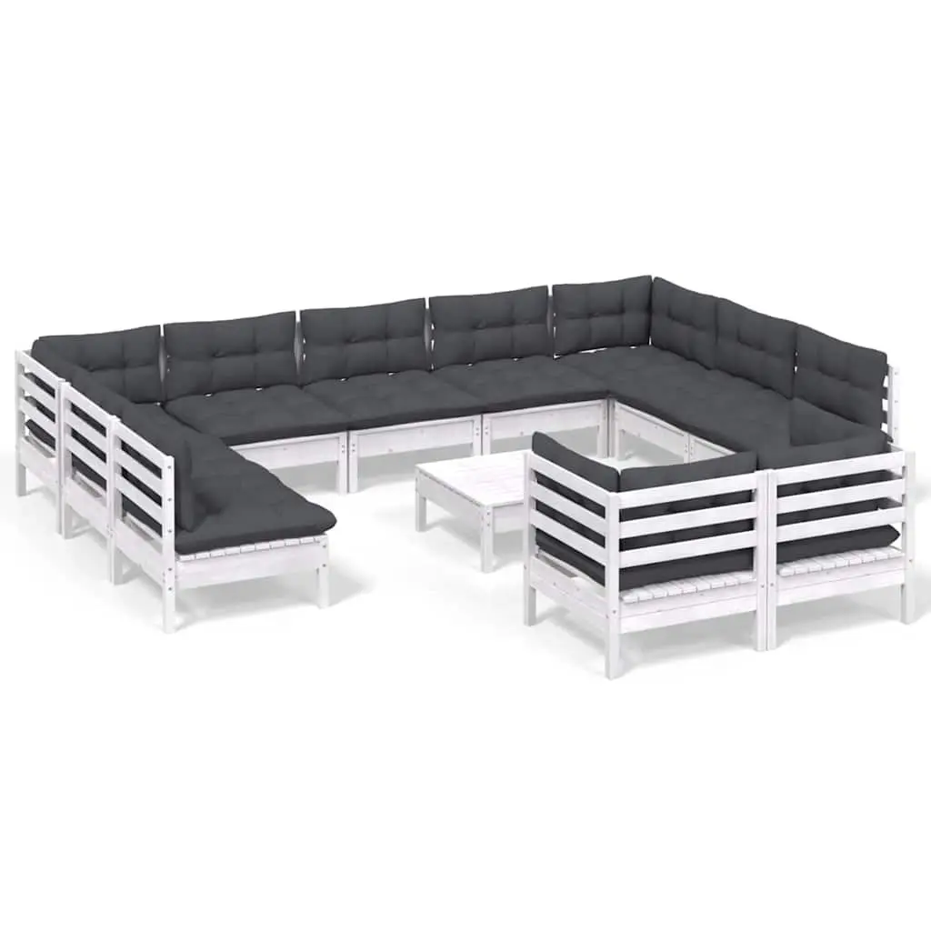 Garden Lounge Set 12 Piece Modular Outdoor Furniture Solid Pinewood White with Cushions