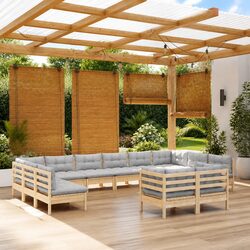 Garden Lounge Set 12 Piece Patio Furniture Outdoor Modular Pinewood Grey