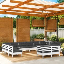 Garden Lounge Set 12 Piece Outdoor Patio Furniture White Pinewood with Cushions