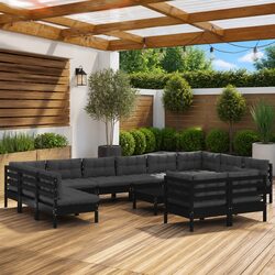 Garden Lounge Set 13 Piece Outdoor Furniture Black Modular Patio with Cushions
