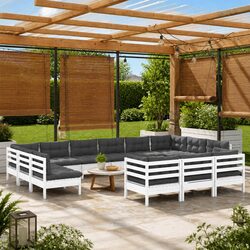 Garden Lounge Set 13 Piece White Pinewood Modular Patio Furniture with Cushions