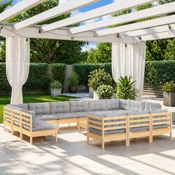 Garden Lounge Set 14 Piece Outdoor Furniture Patio Sofa with Grey Cushions