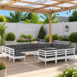 Garden Lounge Set 14 Piece Outdoor Furniture White Pinewood with Cushions