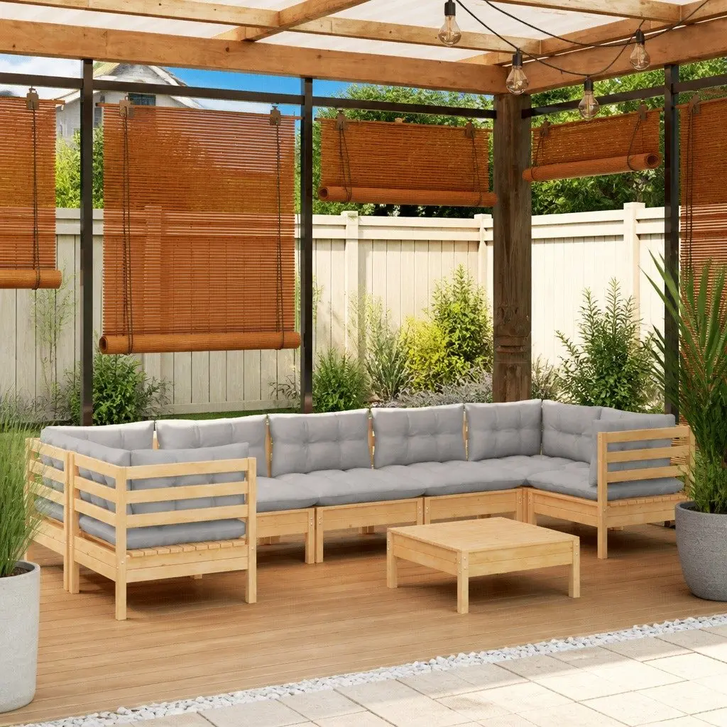 Garden Lounge Set Modular Outdoor Furniture 8 Piece Solid Pinewood Grey Cushions
