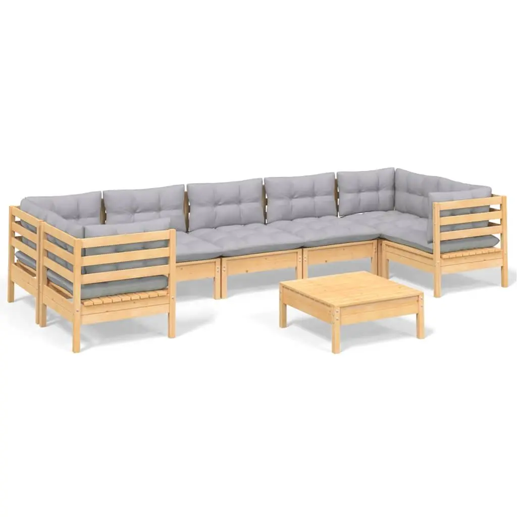 Garden Lounge Set Modular Outdoor Furniture 8 Piece Solid Pinewood Grey Cushions