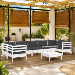 Garden Lounge Set 8 Piece White Pinewood Outdoor Furniture Patio Sectional with