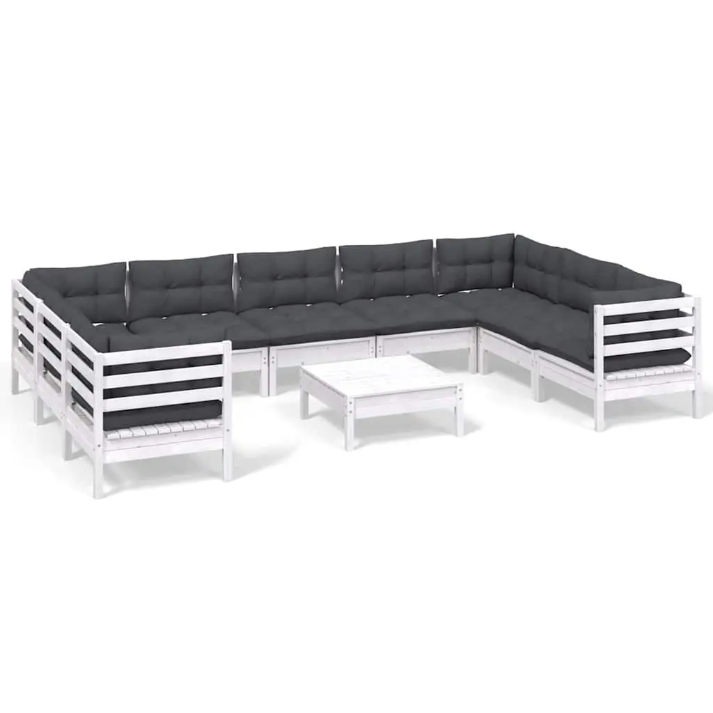 Garden Lounge Set 10 Piece Modular Outdoor Patio Furniture Solid Pinewood White with Cushions