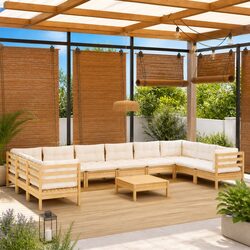 Garden Lounge Set 11 Piece Outdoor Patio Furniture Cream Cushions Modular