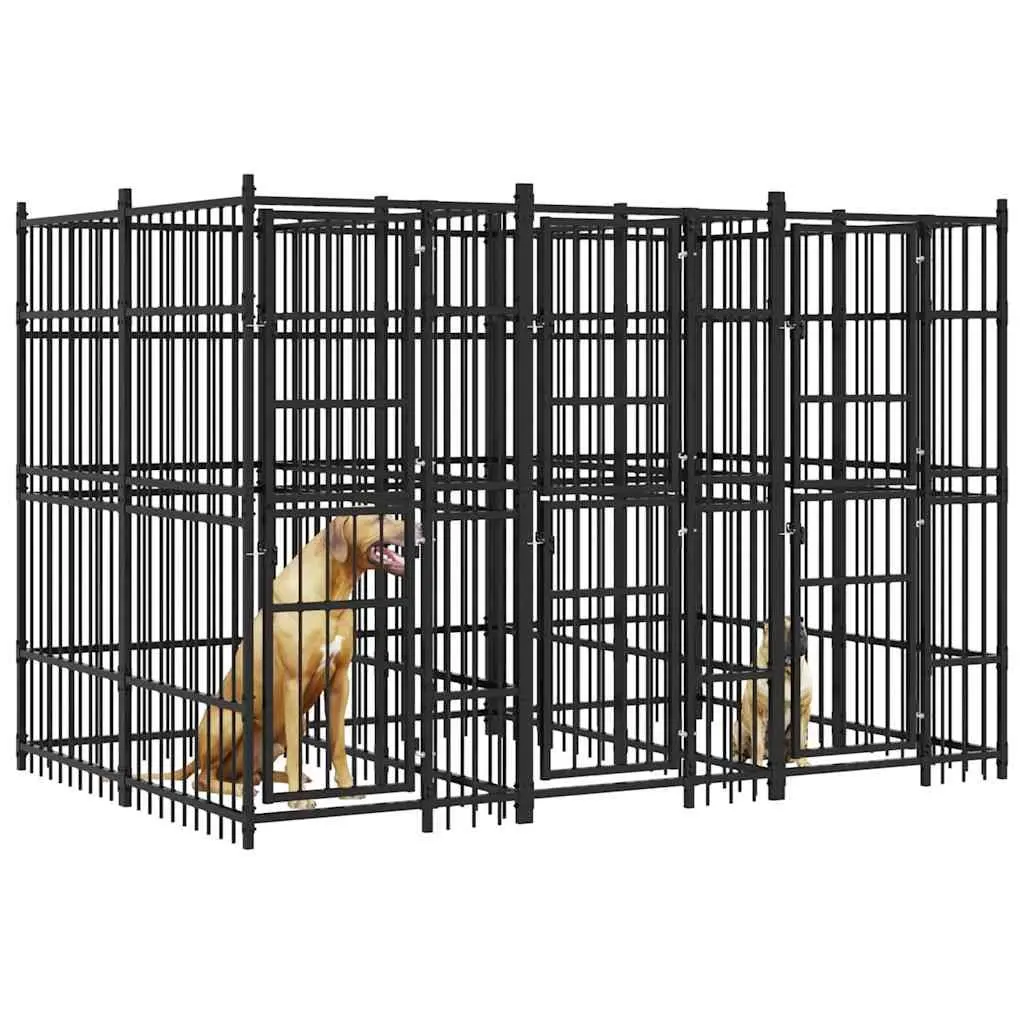Dog Kennel Outdoor Run Steel Exercise Pen Heavy Duty Black