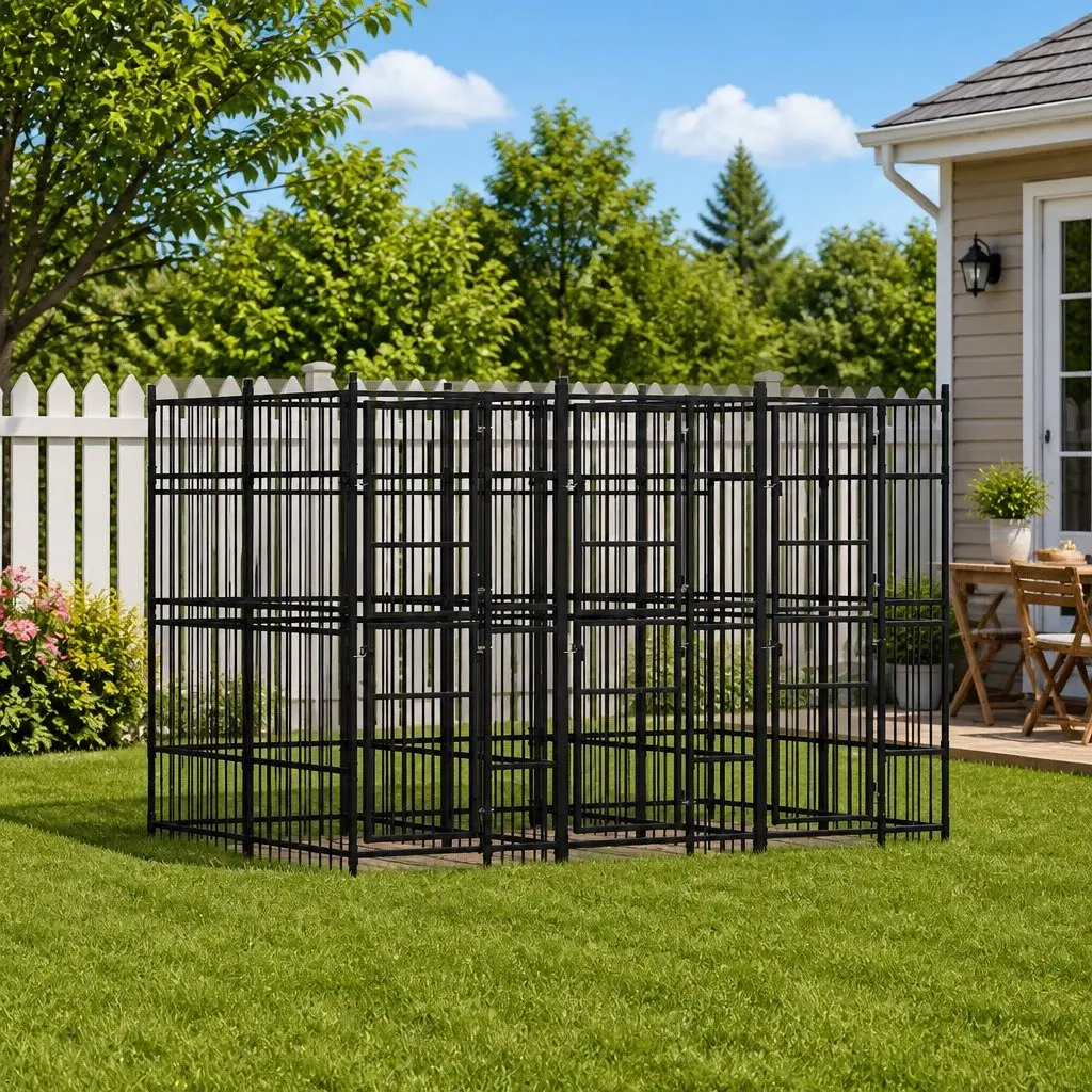 Dog Kennel Outdoor Exercise Pen Steel Frame Large Black