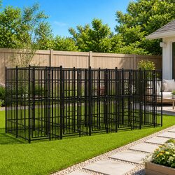 Dog Kennel Outdoor Run Exercise Pen Enclosure Steel Large 9.22 m² Black