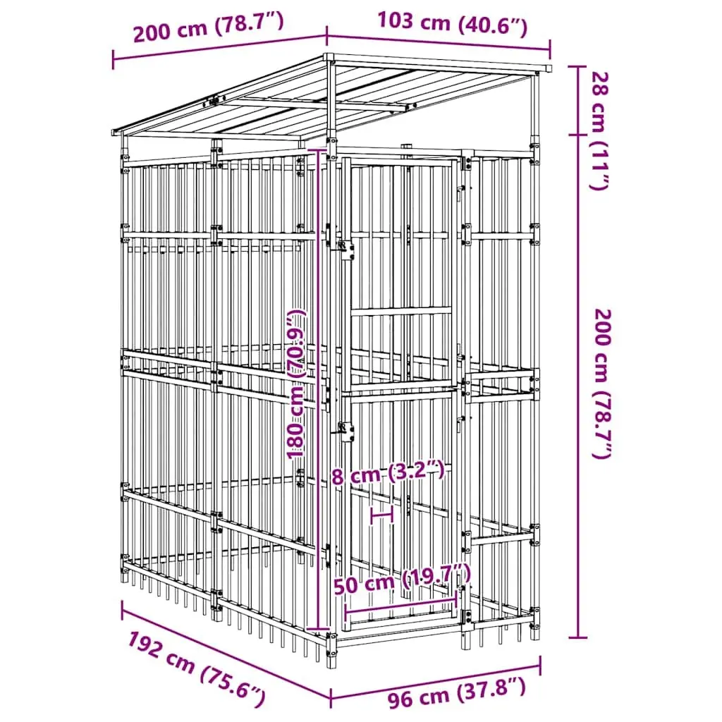 Dog Kennel Outdoor Exercise Enclosure Steel 1.84m² Black Roof Lockable Door