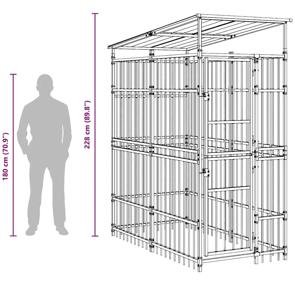 Dog Kennel Outdoor Exercise Enclosure Steel 1.84m² Black Roof Lockable Door