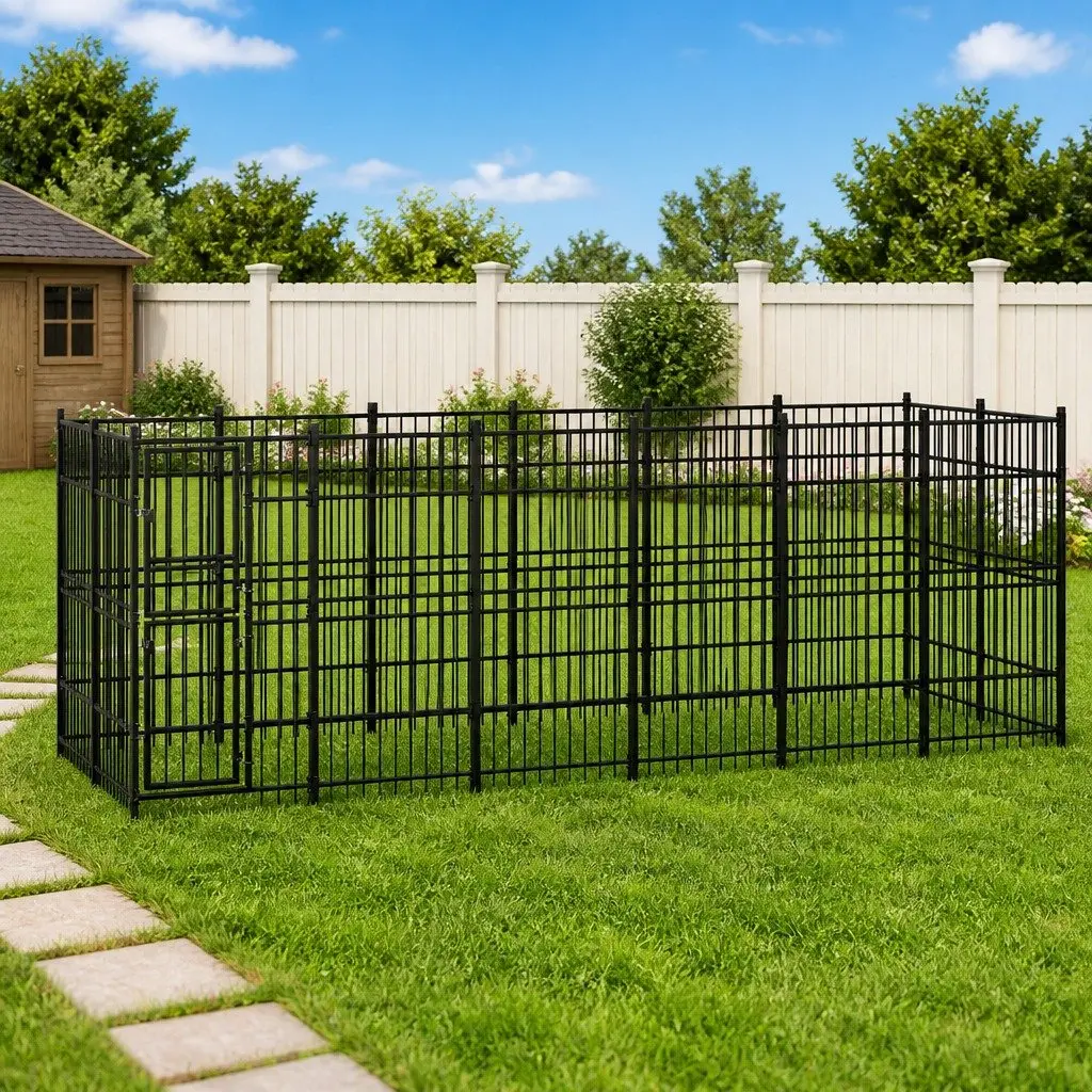 Dog Kennel Steel Exercise Pen Large Outdoor Enclosure Black