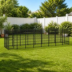 Dog Kennel Outdoor Steel Run Enclosure Exercise Play Pen Training Black 14.75m²