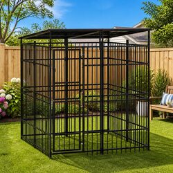 Dog Kennel Outdoor Run Enclosure Steel Roof Exercise Pen Safe Secure Shelter