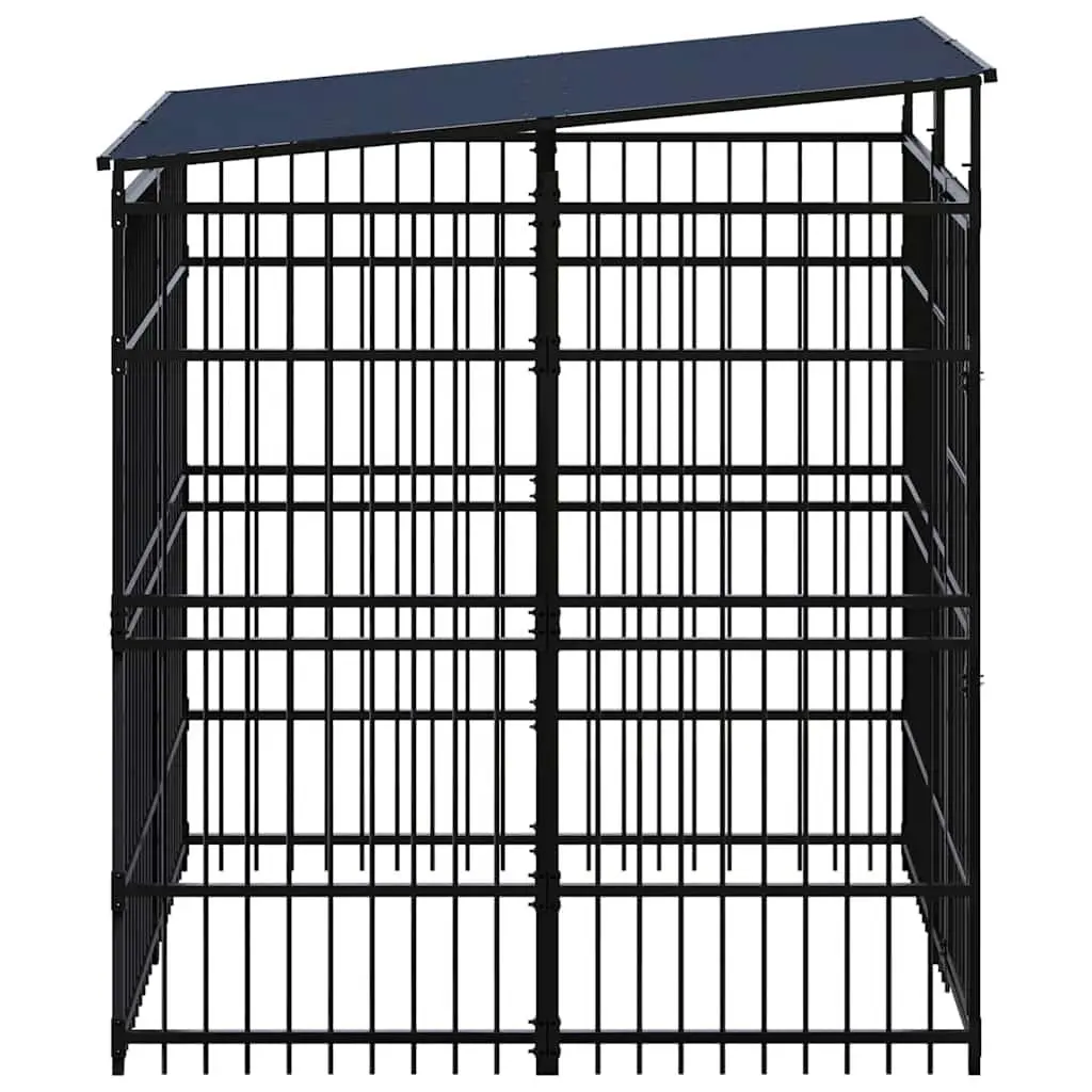 Dog Kennel Outdoor Run Enclosure Steel Roof Black