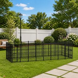 Dog Kennel Steel Outdoor Enclosure Exercise Run Pen Black 22.12 m² Play Area